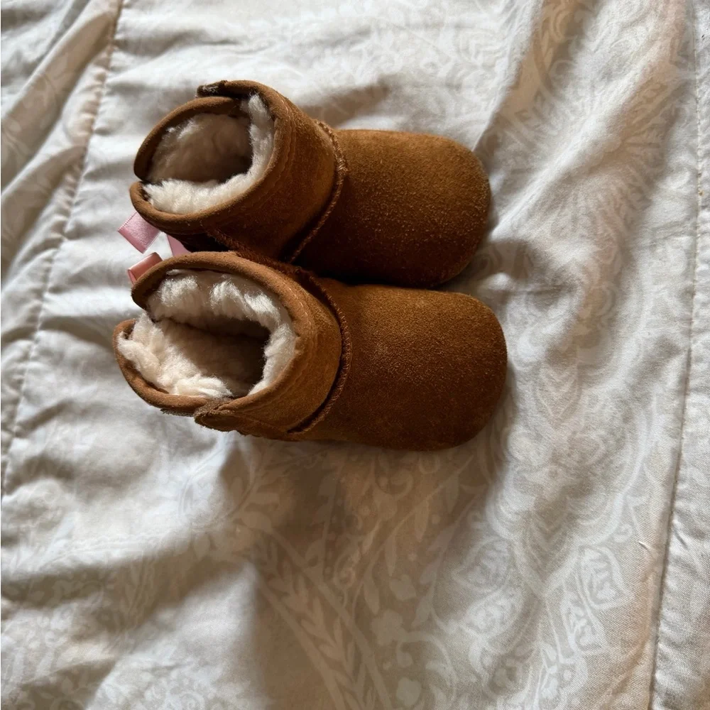 UGG Chestnut Suede Baby Booties with Plush Lining